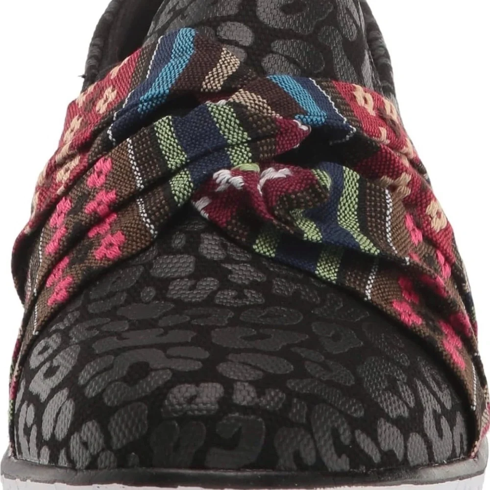 Muk Luks Women’s Black Leopard Floral Patchwork Slip On Comfort Shoes